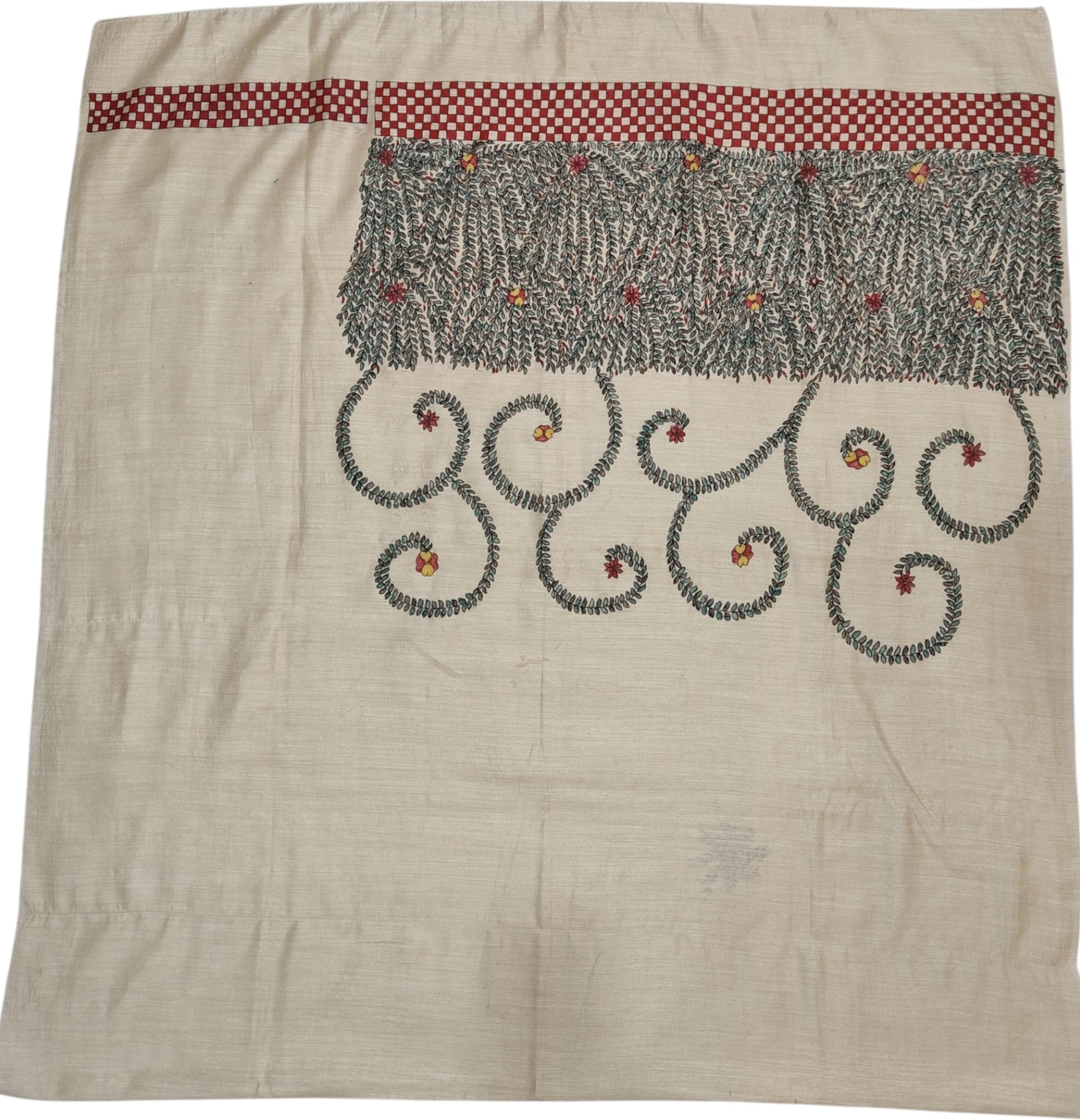 Hand-Painted Unstitched Tussar Munga Silk Kurti & Dupatta Set - Floral and Fauna